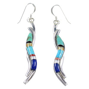 Southwest Multicolor Inlay Jewelry Silver Hook Dangle Earrings BW74819